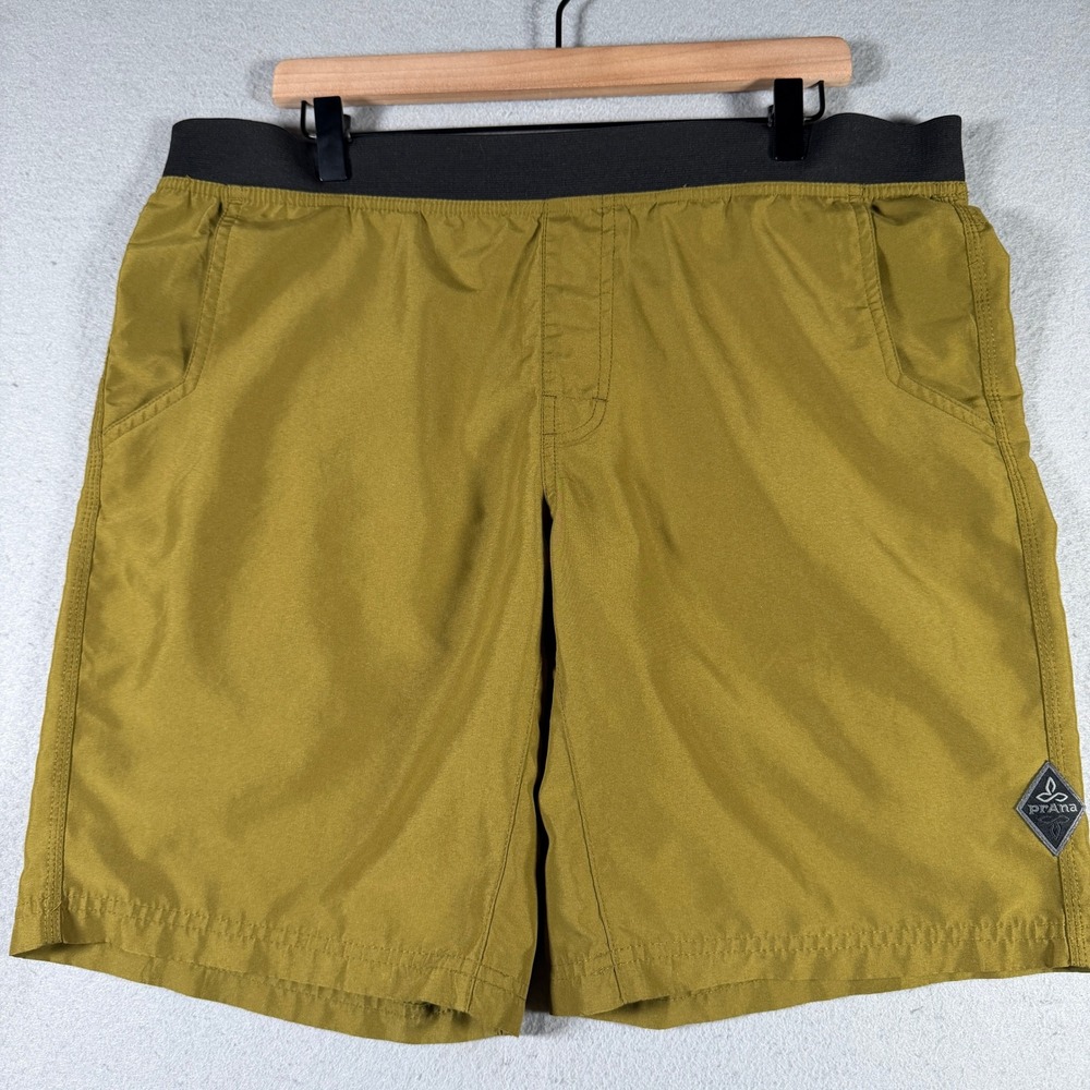 Prana Mens Recycled Polyester Elastic Waist Hiking Shorts Olive Green Size M
